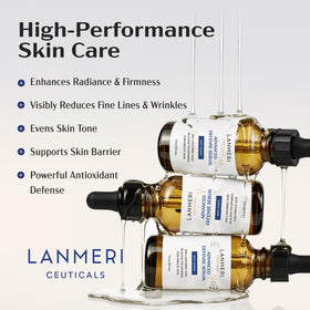 Lanmeri ingredient label closeup showing Vitamin C E Ferulic strengths benefit