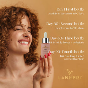 Lanmeri label close-up highlighting key botanical ingredients for scalp support