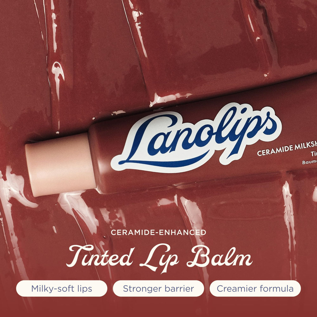 Lanolips open tube texture melting into lips for cushiony hydration benefit