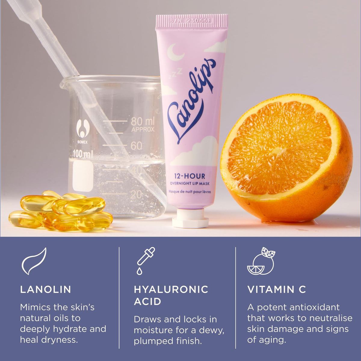 lanolips being applied to lips demonstrating smooth overnight repair