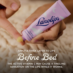 lanolips on a bedside table showing convenient nighttime skin routine