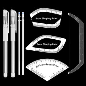 Lanties front view showing rulers and pens for accurate brow shaping
