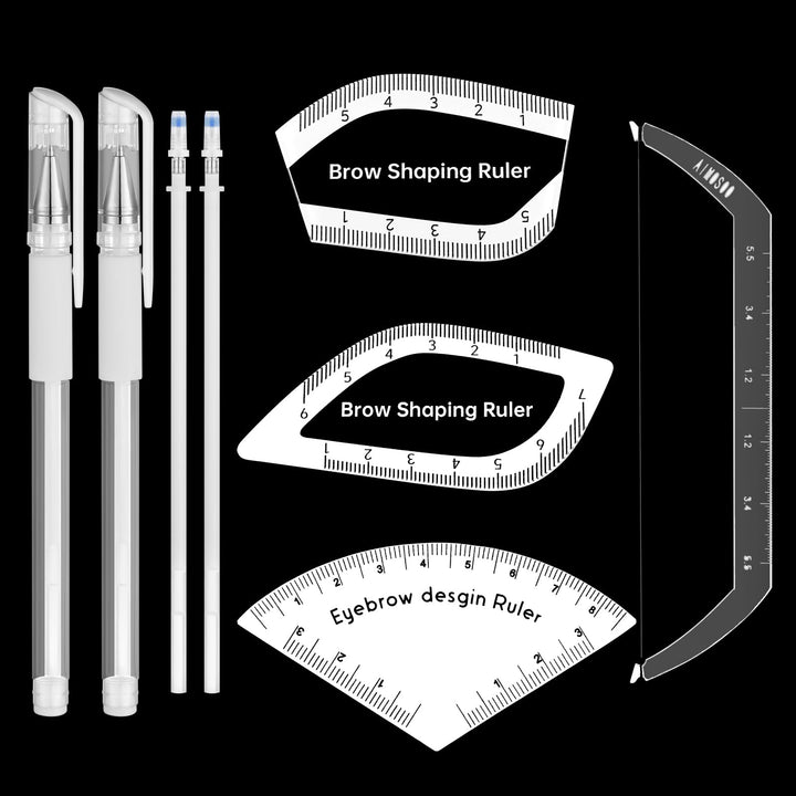Lanties front view showing rulers and pens for accurate brow shaping