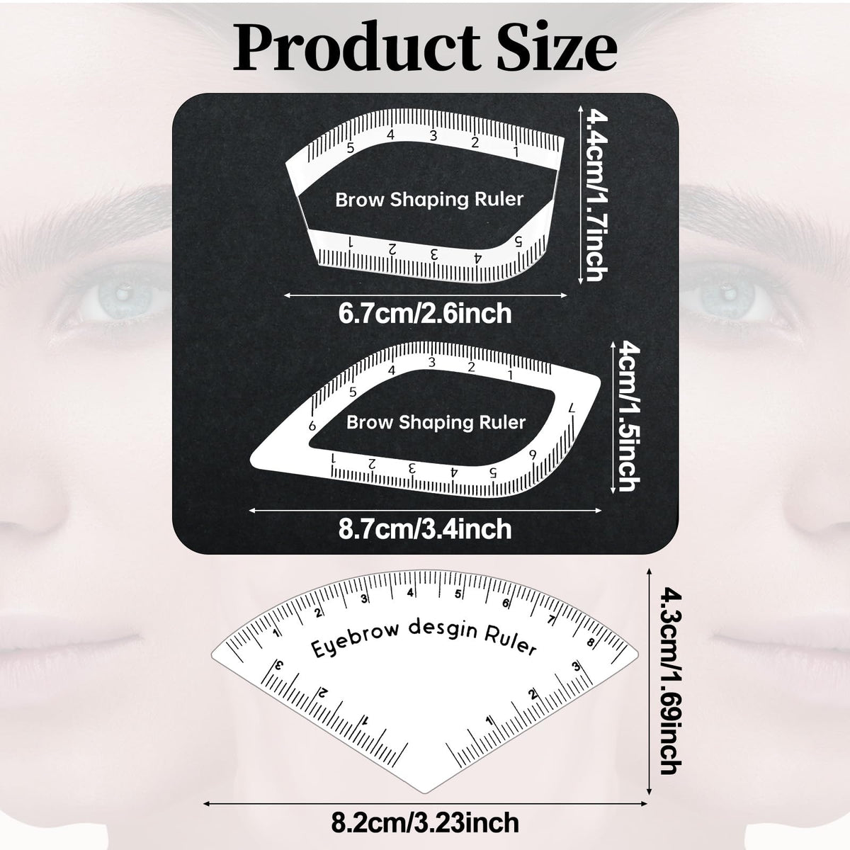 Lanties ruler positioned on face to align brows for symmetrical results