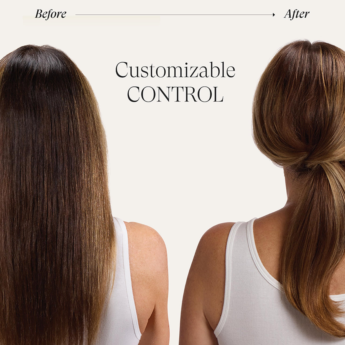 L’ANZA sprayed on hair close-up demonstrating control and reduced flyaways benefit