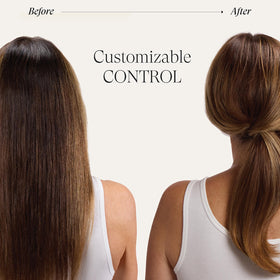 L’ANZA sprayed on hair close-up demonstrating control and reduced flyaways benefit