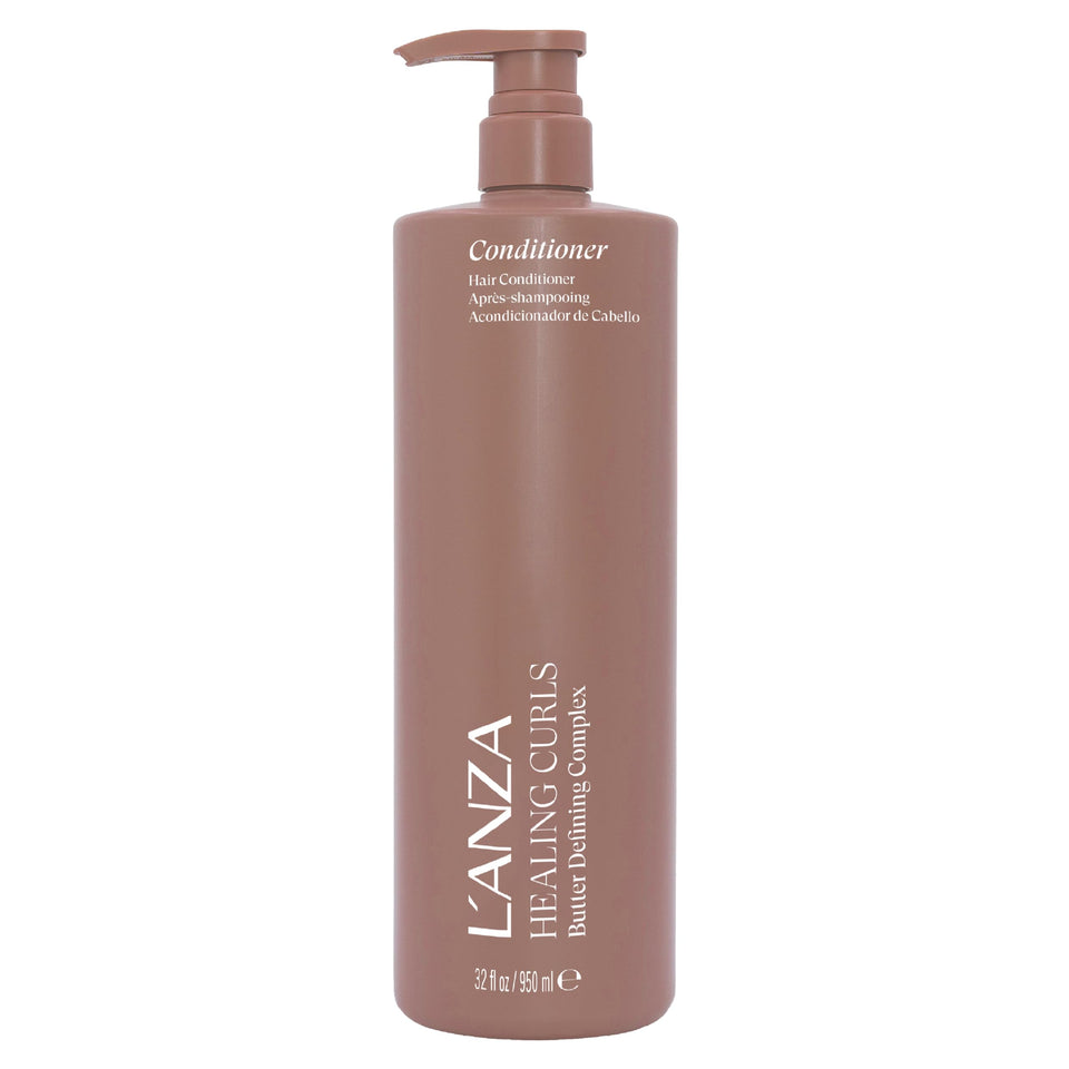 L’ANZA front packaging of Healing Curls conditioner shows product and size benefit