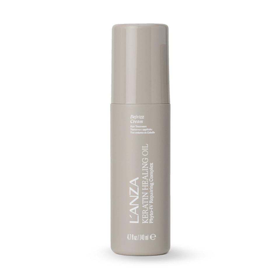 L’ANZA front packaging showing de-frizz cream and size benefit
