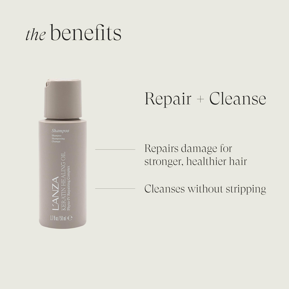 L’ANZA shampoo pump and cap detail highlighting easy dispensing benefit