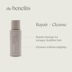 L’ANZA shampoo pump and cap detail highlighting easy dispensing benefit