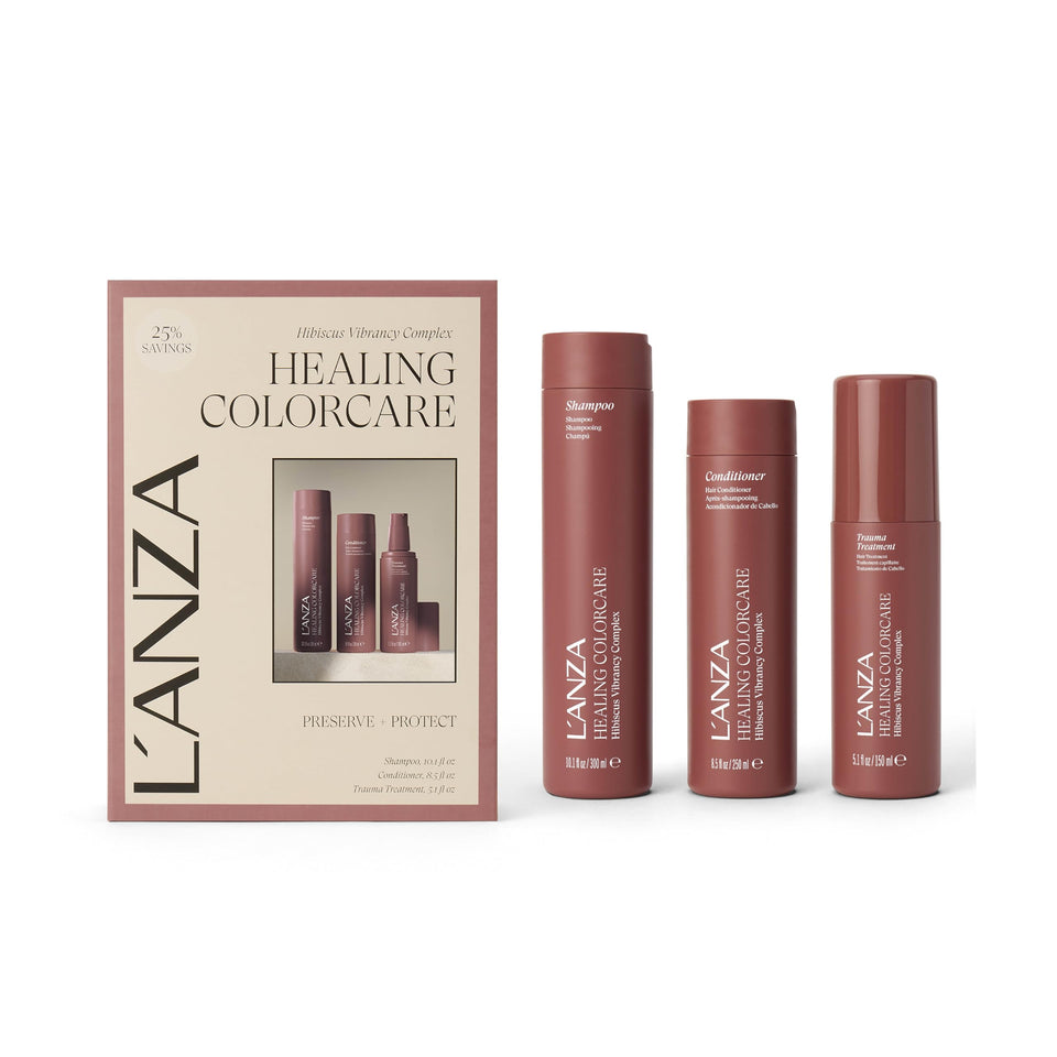 L’ANZA kit front packaging shows set and suggests complete color care
