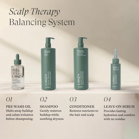 L’ANZA product in use massaging scalp to soothe dryness and reduce flakes