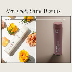 L’ANZA label detail and pump close-up, emphasizes professional-grade formula