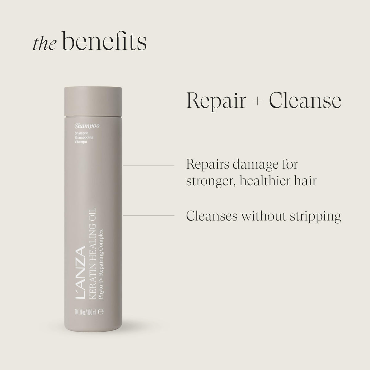 L’ANZA label close-up highlighting keratin formula for strength