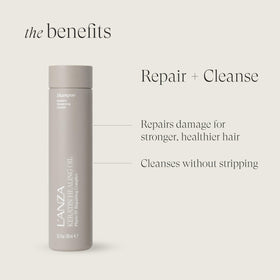 L’ANZA label close-up highlighting keratin formula for strength