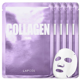 LAPCOS front packaging showing five collagen sheet masks and product name benefit