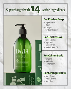 LAPCOS DR.14 bottle next to botanical ingredients, communicates nutrient-rich formulation