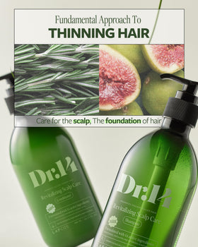 LAPCOS DR.14 pump and label detail highlighting active ingredients for scalp care