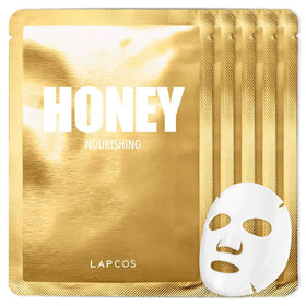 LAPCOS front packaging showing five honey sheet masks for easy use