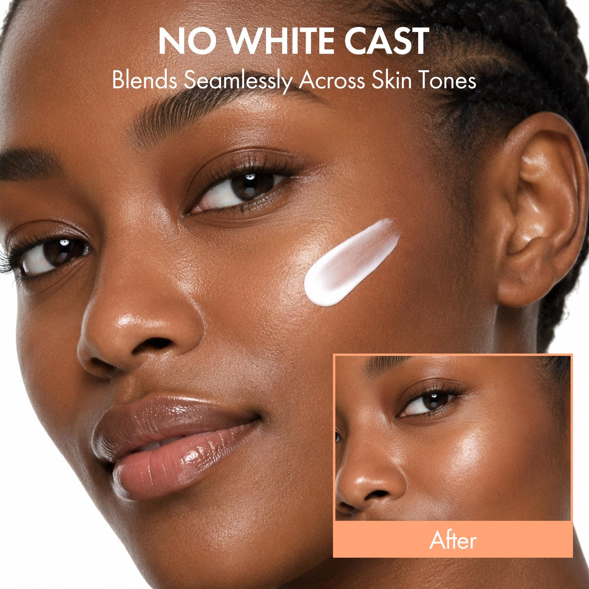 LAPCOS applied on face under makeup showing breathable, dewy finish benefit