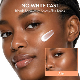 LAPCOS applied on face under makeup showing breathable, dewy finish benefit