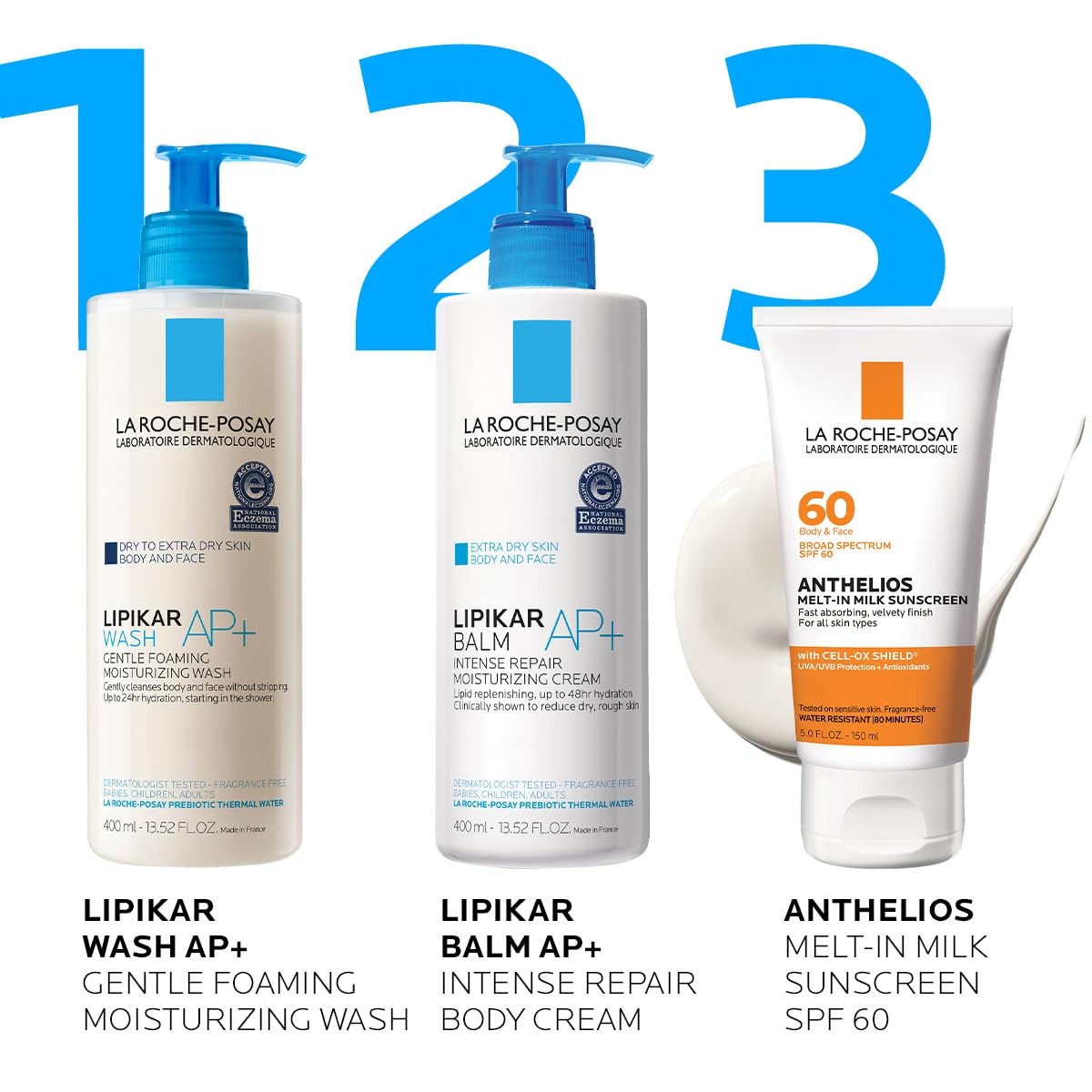 La Roche-Posay applied on arm at beach showing water-resistant protection benefit