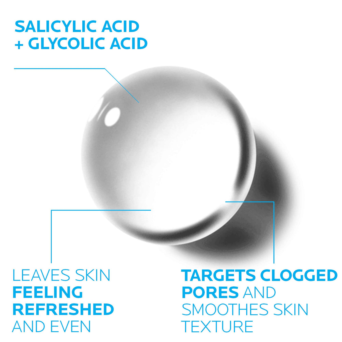 La Roche-Posay close-up of clear liquid texture highlighting gentle exfoliation