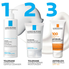 La Roche-Posay tube in hand for scale and easy daily application convenience
