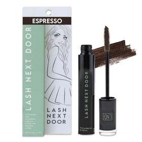 Lash Next Door front packaging showing espresso brown tube and benefit of natural definition