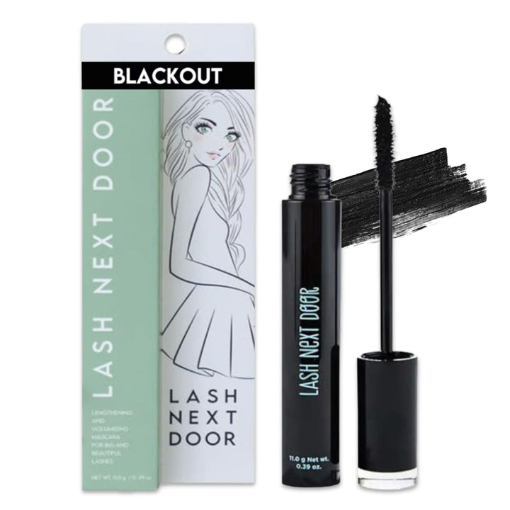 Lash Next Door front packaging showing bold black tube and clear branding for visual appeal