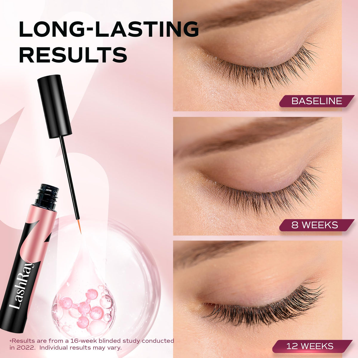 LashRay serum texture drop on fingertip demonstrating lightweight, non-greasy finish