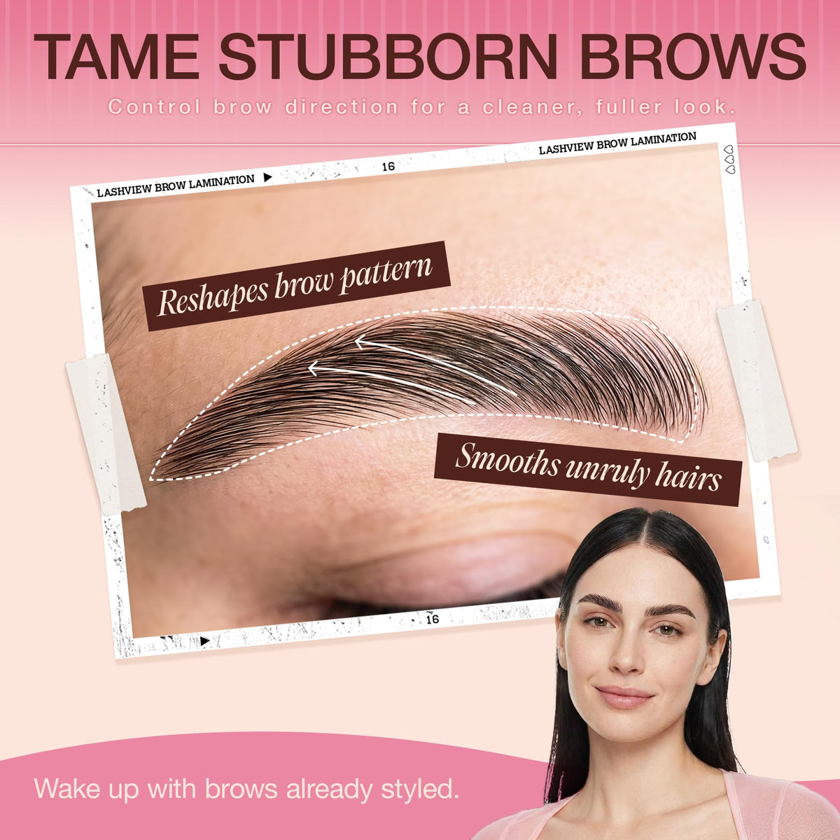 LASHVIEW before and after brows illustrating visibly fuller, lifted benefit