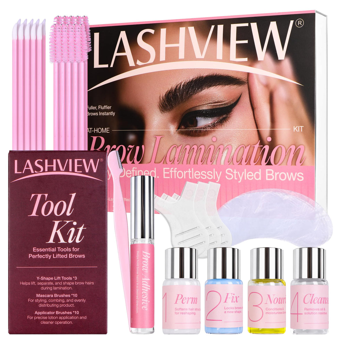 LASHVIEW front packaging showing kit components and easy DIY benefit