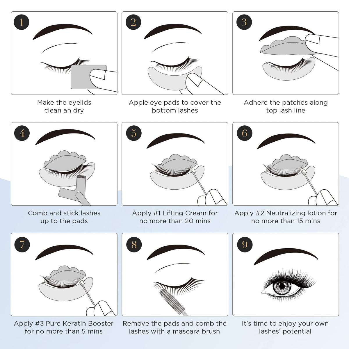 LASHVIEW varied lash shields close-up showing small medium large fit options