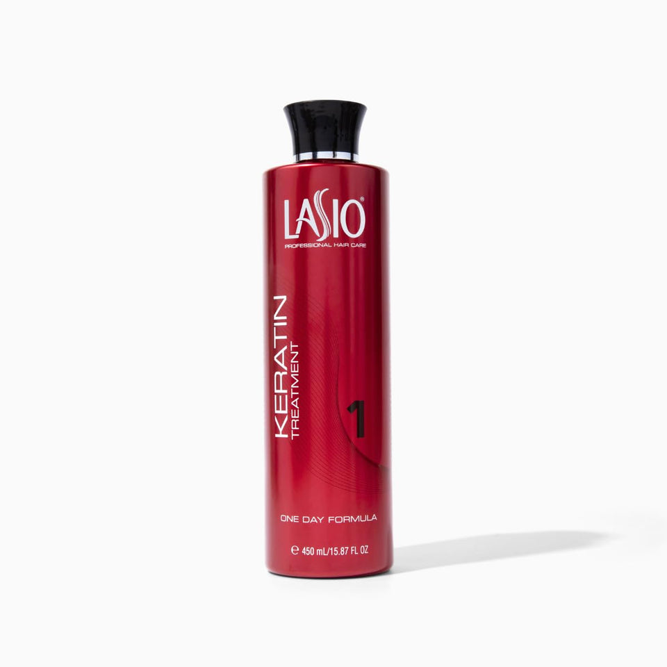 Lasio bottle front label showing product and smooth-hair promise