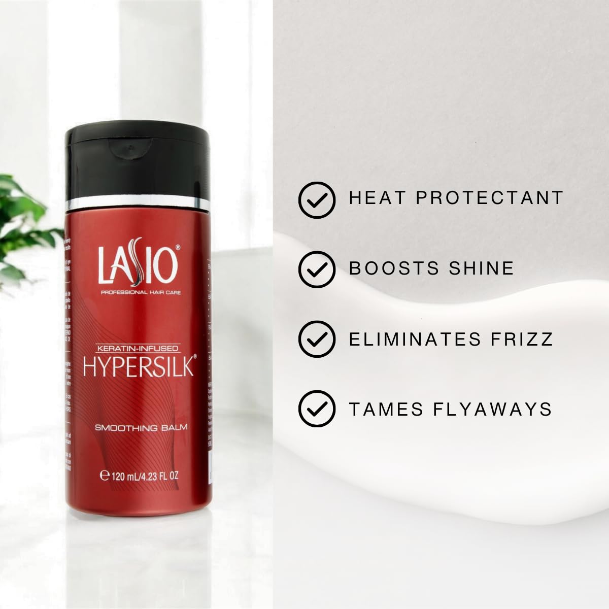 Lasio texture close-up of balm on fingers demonstrating smooth, lightweight feel