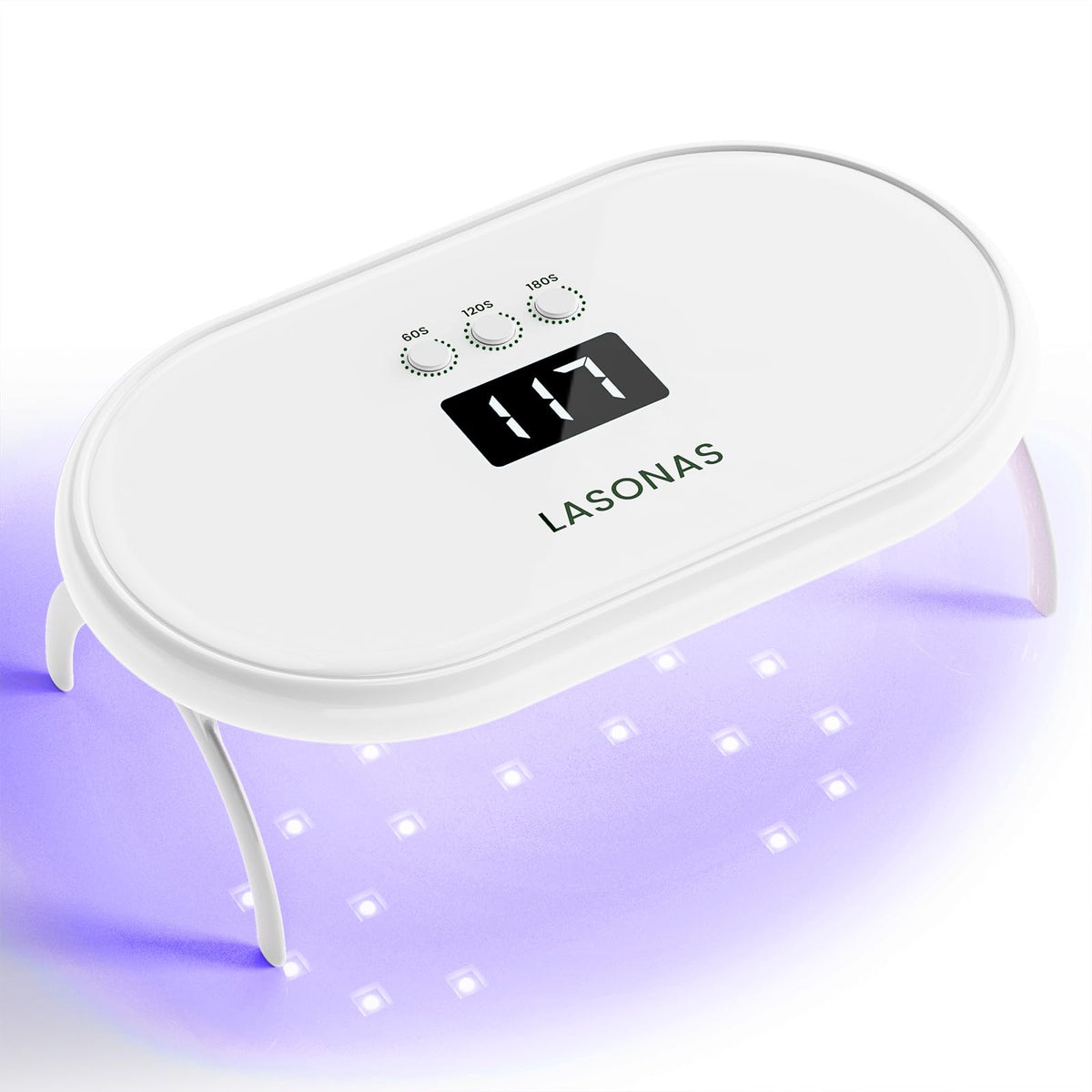 LASONAS front view of compact lamp showing sleek profile and fast curing benefit