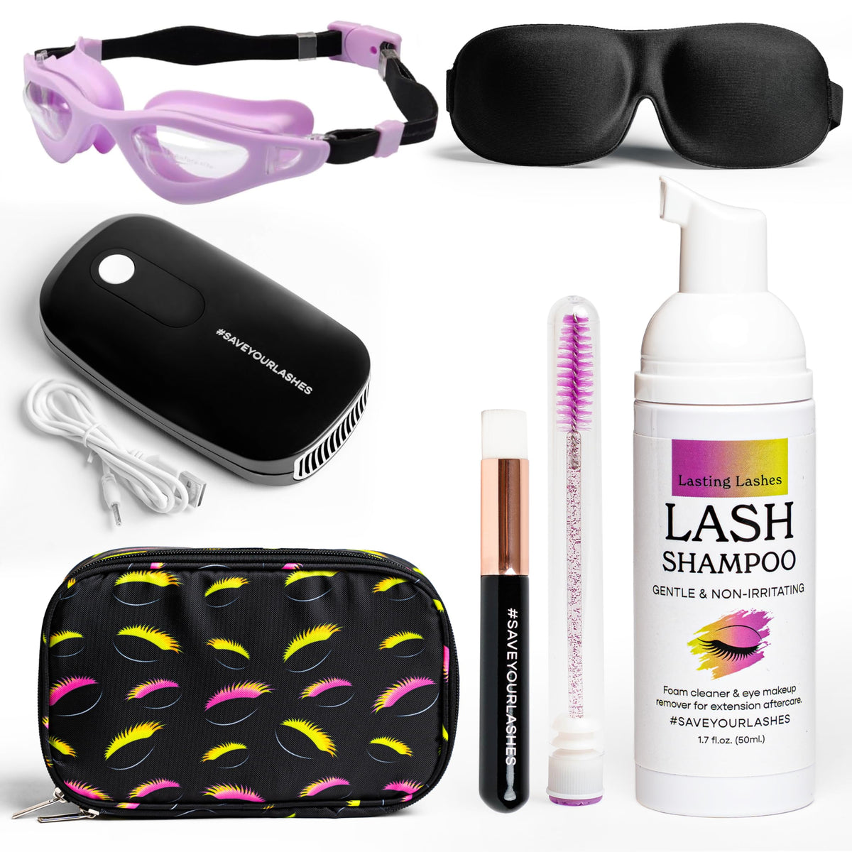Lasting Lashes kit front view showing full contents and easy storage benefit