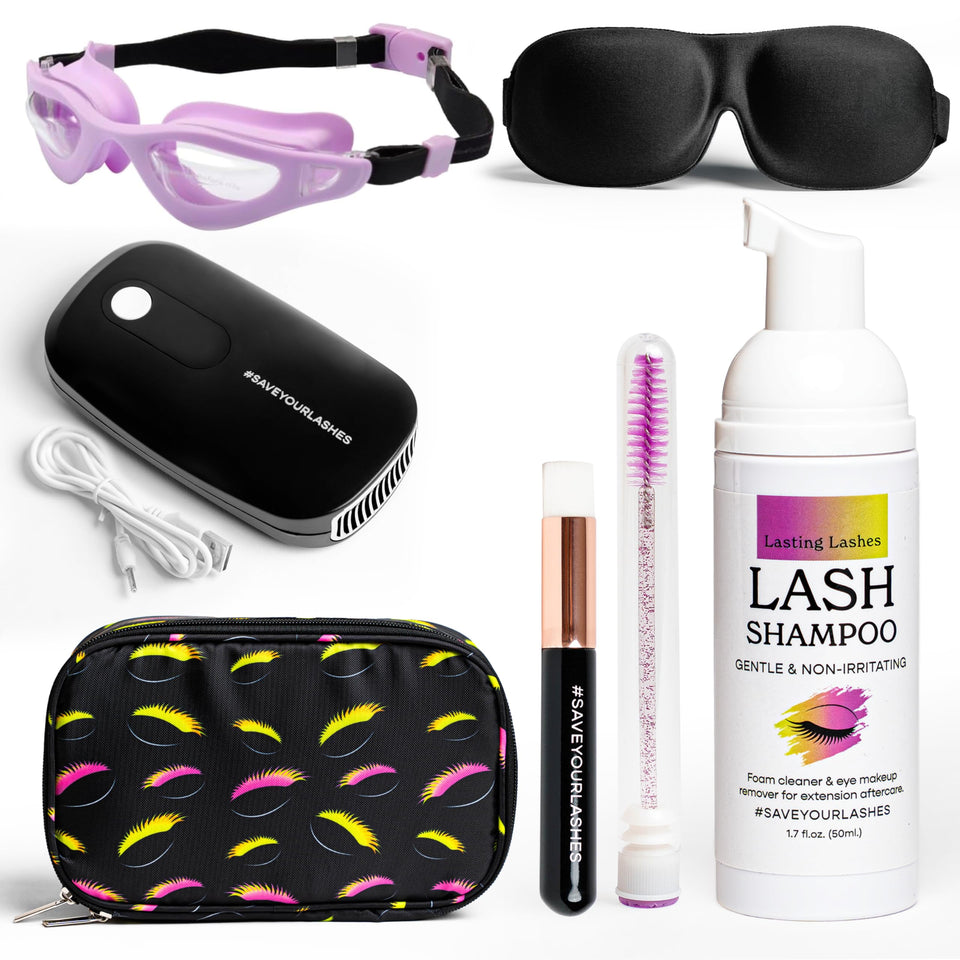 Lasting Lashes kit front view showing full contents and easy storage benefit