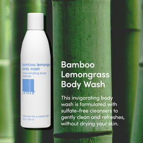 LATHER close-up of bottle pump and label detail highlighting natural formulation benefits