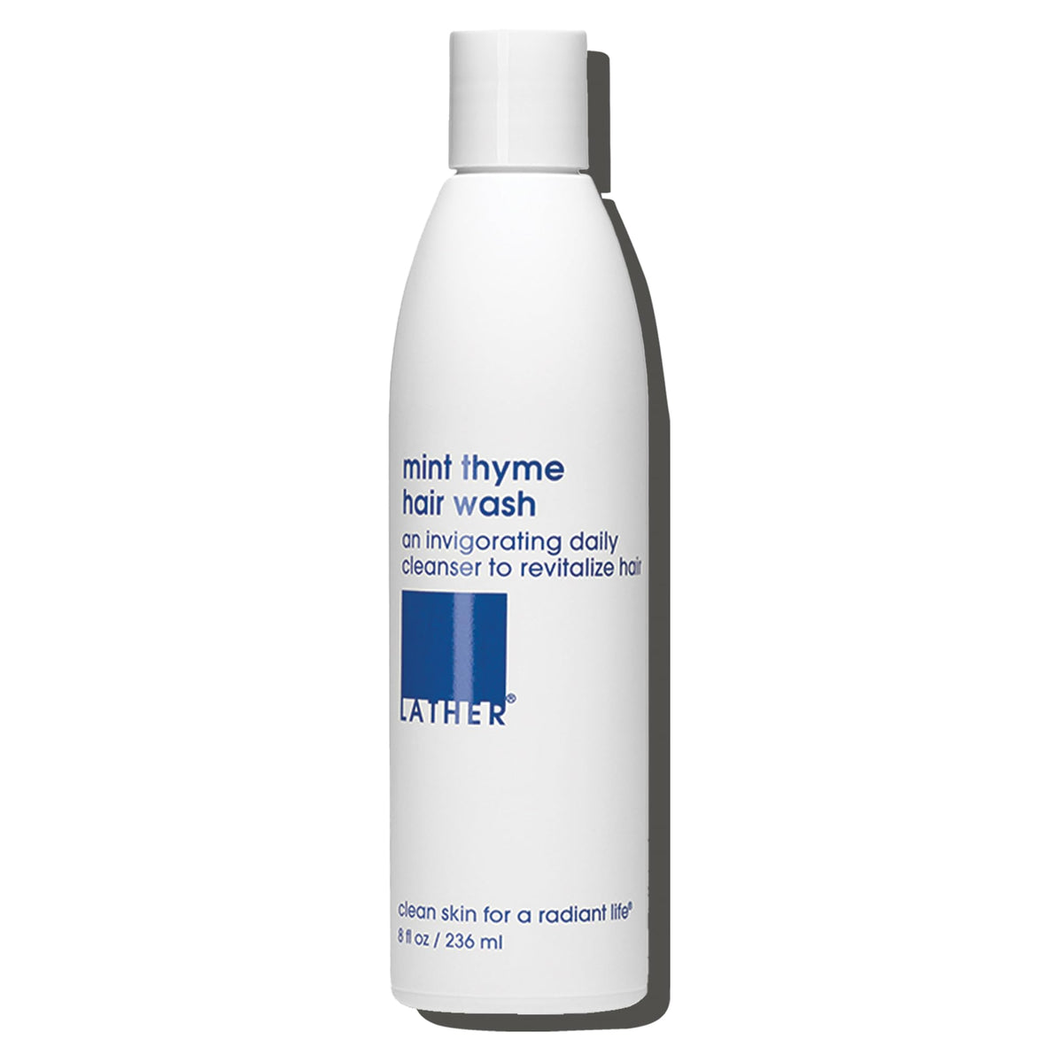 LATHER bottle front packaging showing label and 8 fl oz size for clear product ID and quality