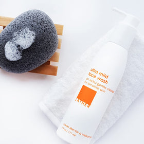 LATHER pump dispensing soft foam, illustrating easy application and mild cleanse