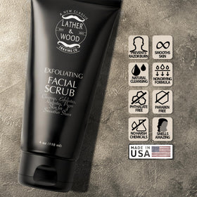 Lather & Wood product in hand being applied to damp skin for easy grooming