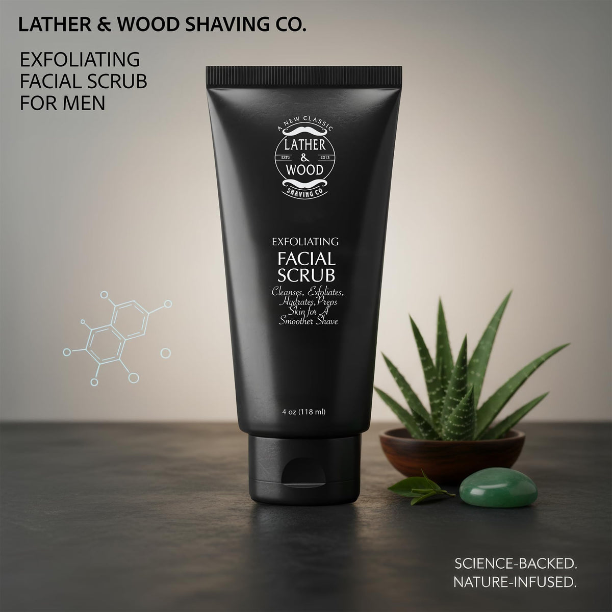 Lather & Wood close-up texture with jojoba beads for gentle exfoliation benefit