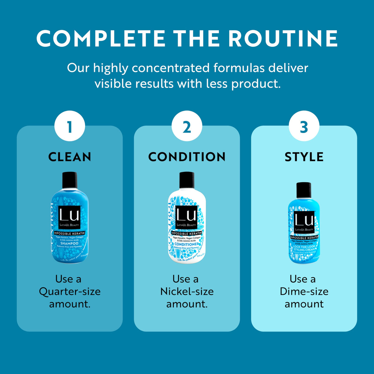 LATINUS product in use on wet hair for smoother, manageable strands