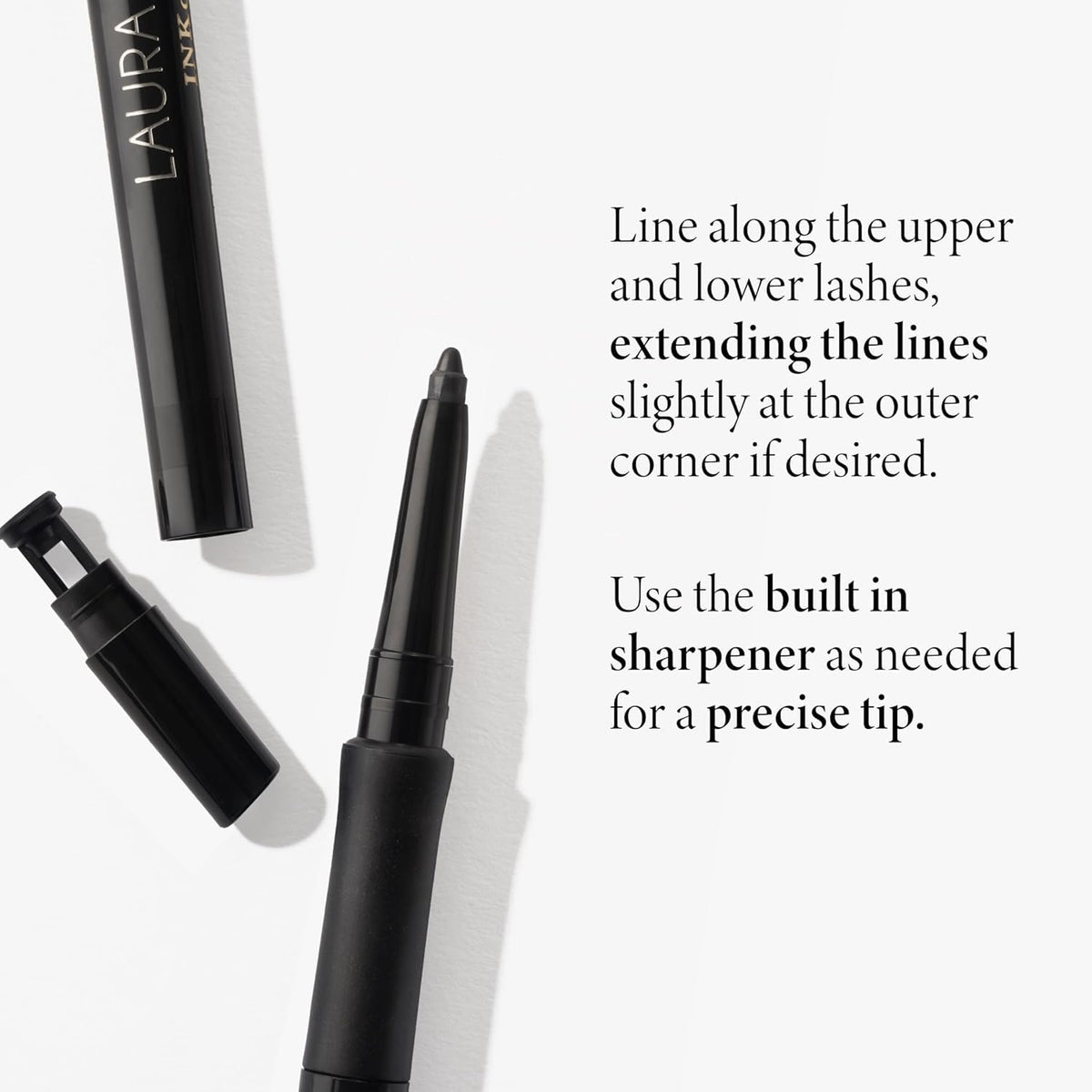 LAURA GELLER NEW YORK applying pencil to upper lashline showing control benefit defined eyes