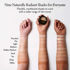 LAURA GELLER powder being applied with brush for quick, buildable coverage and natural look