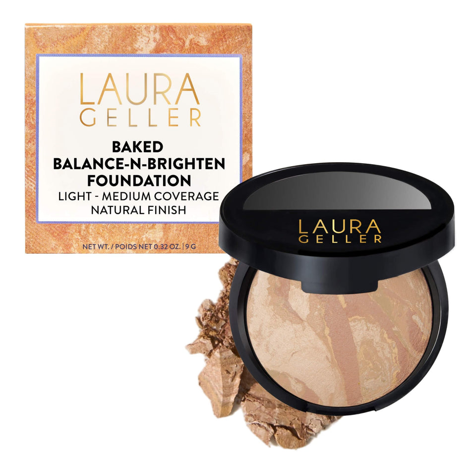 LAURA GELLER front-open compact showing pan and mirror for easy application