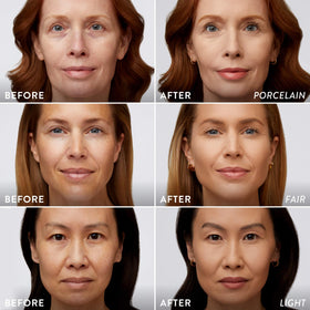 LAURA GELLER before and after comparison on model benefit: visible coverage improvement