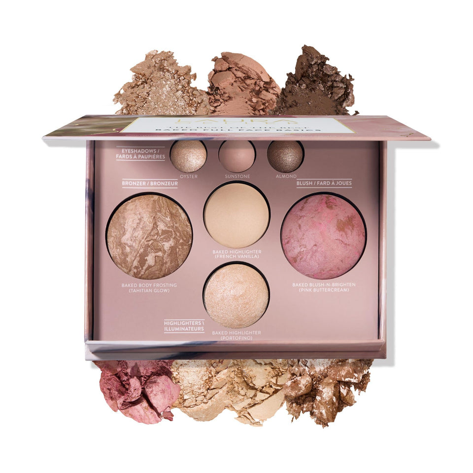 LAURA GELLER NEW YORK front open palette showing all seven shades and benefits